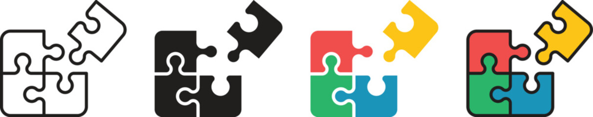 Business puzzle pieces icon set for solving problems and finding solutions, Teamwork, Vector illustration