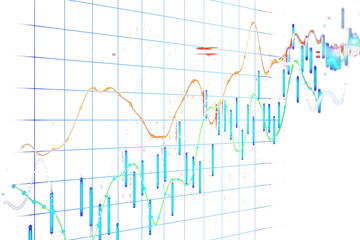 Abstract financial chart with colorful lines and bars on a clean white background, showcasing economic growth and data trends concept. 3D Rendering.