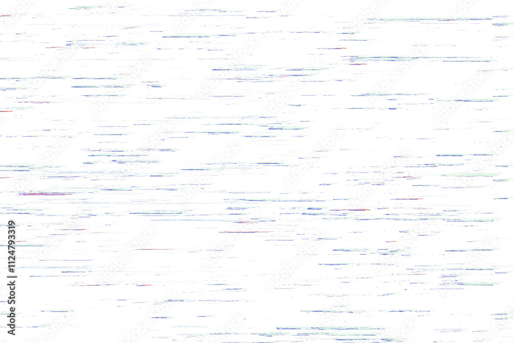 Poster abstract glitch effect with horizontal lines in blue and red tones, isolated on a clean white backgr