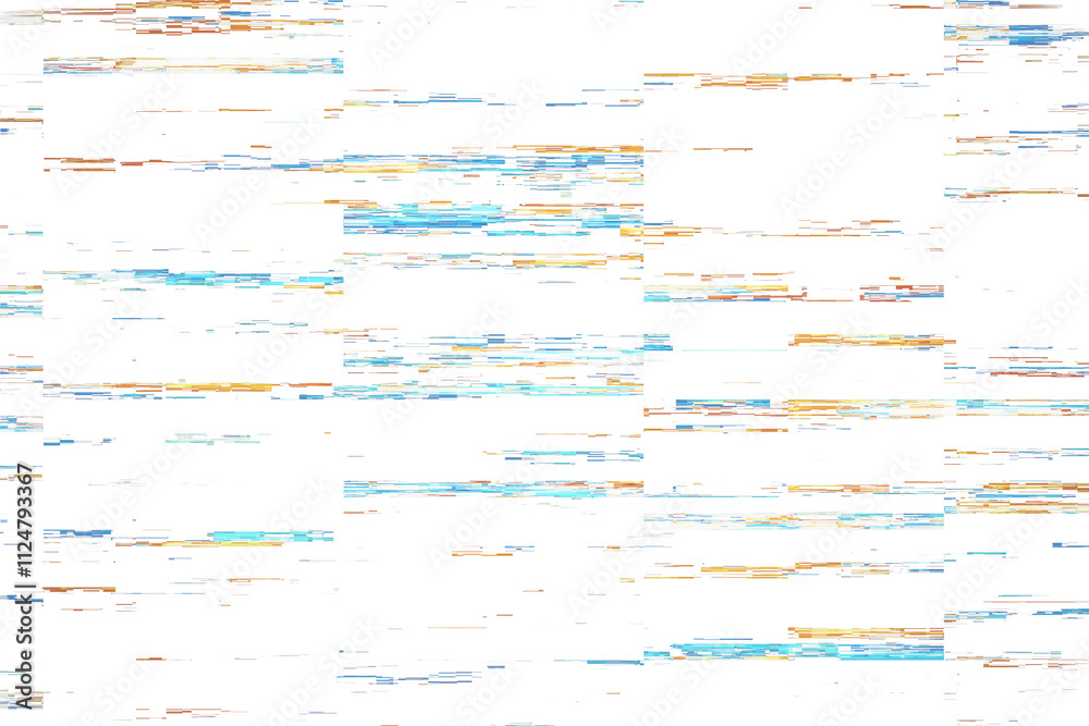 Poster abstract digital lines in blue and orange tones, arranged horizontally on a clean white background. 