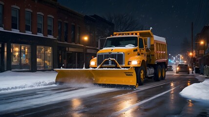Fototapeta premium City Streets Cleared by Snowplow Under Night Sky
