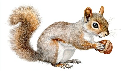 A Gray Squirrel Holding An Acorn In Its Paws