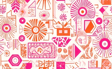 Fototapeta premium illustration with pink and orange geometric patterns