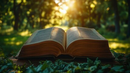 Open pages of a magical book glowing in the darkness with abstract lights symbolizing the enchanting world of literature and fairytales creating a mystical and awe-inspiring scene.