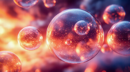 Abstract glowing spheres floating in a colorful space, evoking a futuristic and ethereal atmosphere