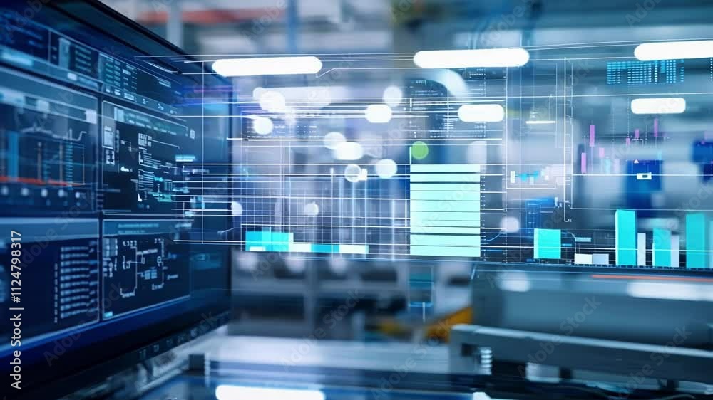 Aufkleber computer monitor displays various data visualizations, revealing insights into the manufacturing pro