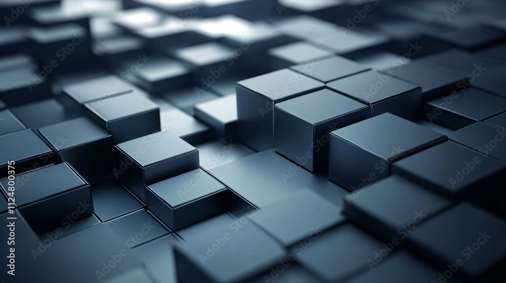 Poster abstract dark metallic cubes forming a complex structure