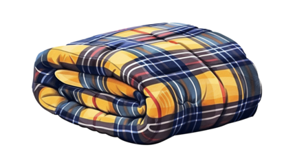 A folded plaid blanket design element flat colorful vector illustration on white and transparent background evoking cozy autumn and winter theme. created with Generative AI technology