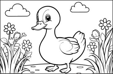 Cute Duck line art illustration for a children's coloring book