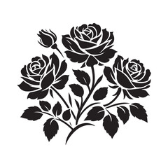 black silhouette flowers with branch leaves illustration floral decoration elegant summer blossom plant nature botany vector