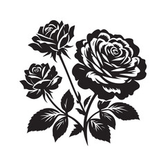 black silhouette flowers with branch leaves illustration floral decoration elegant summer blossom plant nature botany vector