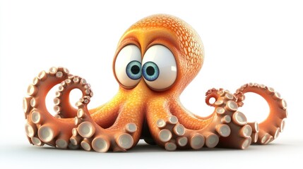 Obraz premium A cheerful 3D cartoon octopus with soft, rounded tentacles and an adorable expression, perfect for cuddly toys