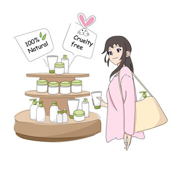Vector Illustration of Eco-Friendly Cosmetic Products Display on Transparent Background