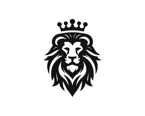 Lion King Silhouette logo design icon symbol vector illustration. Black color lion logo.