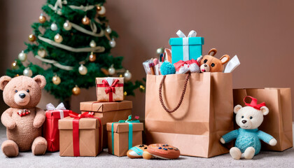 Obraz premium Christmas New Year Gifts for Kids with Teddy Bears