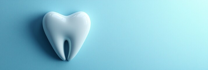 Fototapeta premium A glossy tooth shaped object in the form of a heart on a pastel blue background