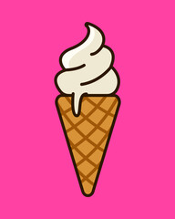 Ice cream cones illustration. Melted white ice cream in cartoon style. Vector illustration