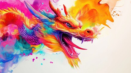 Obraz premium Vibrant Dragon with Colorful Splash Background
