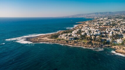 Fototapeta premium Aerial view of a coastal town in Cyprus.
