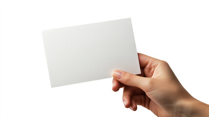 Obraz premium Hand holding a blank white paper isolated on a white background