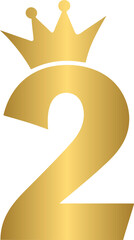 Golden number 2 with crown