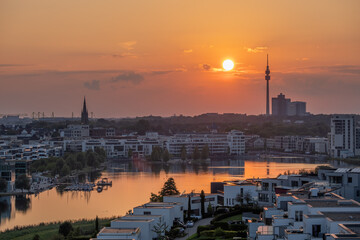 Evening landscape and view of Phoenix Lake in Dortmund Germany