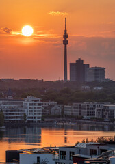 Evening landscape and view of Phoenix Lake in Dortmund Germany