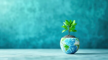 A young green plant emerges from a globe, symbolizing hope and sustainability for our planet's future.