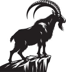 Mountain goat standing on a cliff edge silhouette vector black