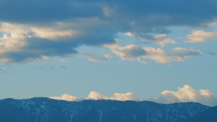 Sunset In The Mountains. Silhouettes Of Peaks Is Very Beautiful And Fabulous. Still.