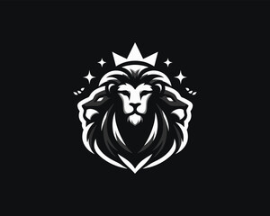 Fototapeta premium Lion King logo design icon symbol vector illustration. Black and white lion.