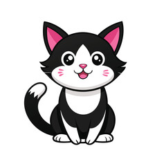 Obraz premium cute-smiling-cat-black-and white vector illustration