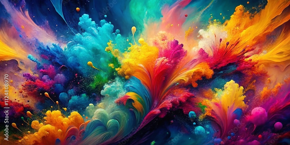 Poster bright artistic splashes: abstract color texture in modern paint patterns for dynamic backgrounds an