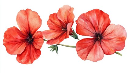 Obraz premium Watercolor Painting of Three Red Flowers on Stems