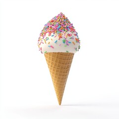 Delicious Ice Cream Cone with Colorful Sprinkles in a Crisp Wafer Cone Against White Background