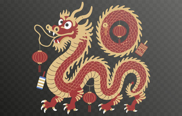 Chinese New Year Dragon png. Dragon on isolated transparent background. Chinese New Year design.