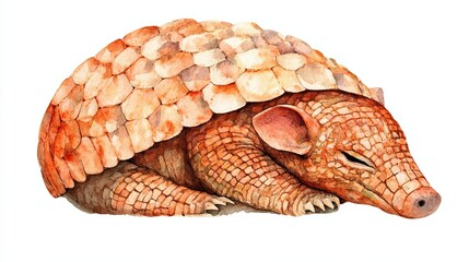 Watercolor Painting of a Sleeping Armadillo