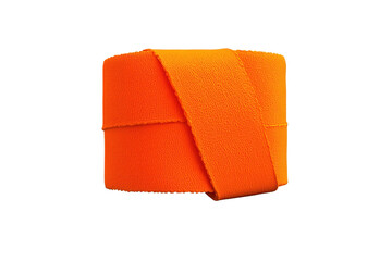 Fototapeta premium A vibrant orange fabric roll with a diagonal wrap, showcasing its texture and color.