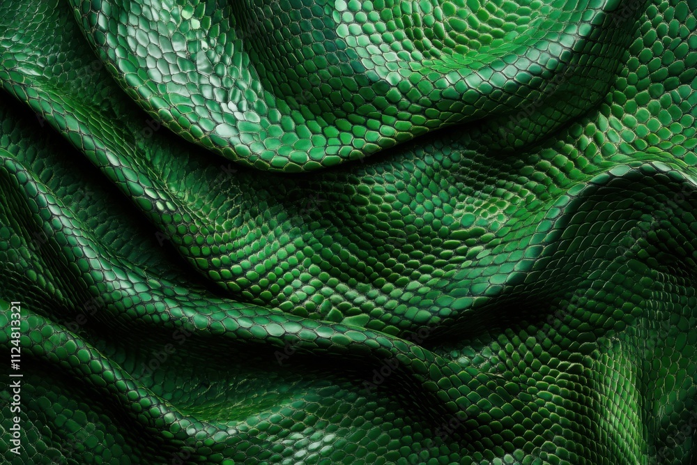 Poster green snakeskin texture, close-up view of green scales with a natural pattern. dark emerald scale ba