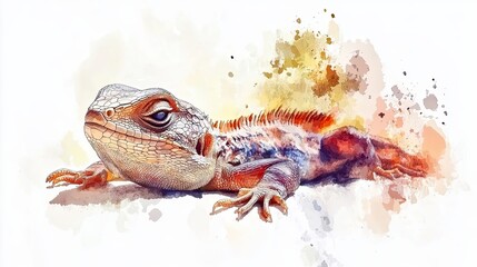 Fototapeta premium Watercolor Painting Of A Colorful Lizard Reptile