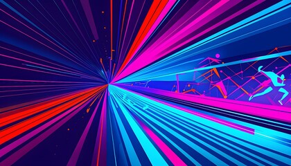 Converging digital lines and sport athletes silhouettes in vibrant colors, creating an abstract pattern to show AI&rsquo;s impact in sports training