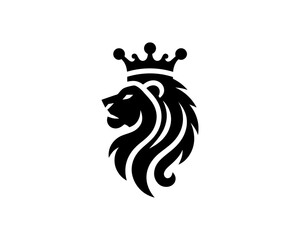 Lion King Silhouette logo design icon symbol vector illustration. Black color lion logo.