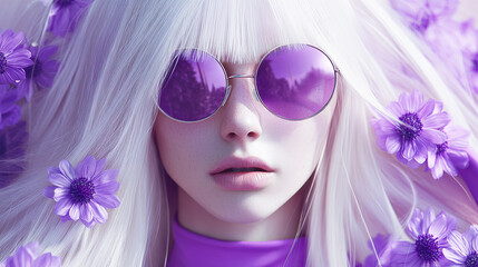 Fashion albino model purple vibes.