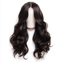 Obraz premium Wavy dark brown wig with highlights isolated on white background