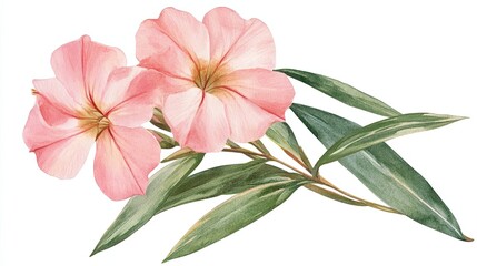 Fototapeta premium Delicate Pink Flowers with Lush Green Leaves