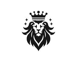 Fototapeta premium Lion King Silhouette logo design icon symbol vector illustration. Black color lion logo.