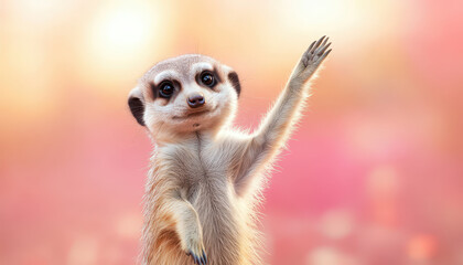 Fototapeta premium Meerkat waving playfully in colorful habitat, showcasing its charm