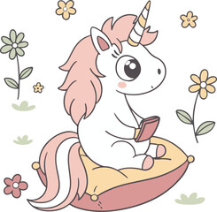 Cute unicorns with golden horns. Unicorn sticker, Childish vector illustration