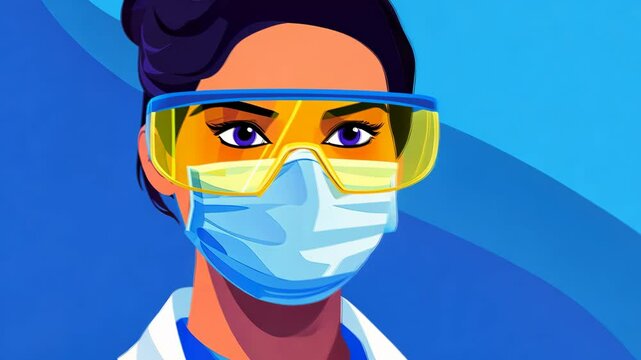 Female scientist wearing protective gear looking directly at the camera