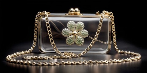 Obraz premium Mini handbag featuring transparent design and decorative flower for stylish accessories